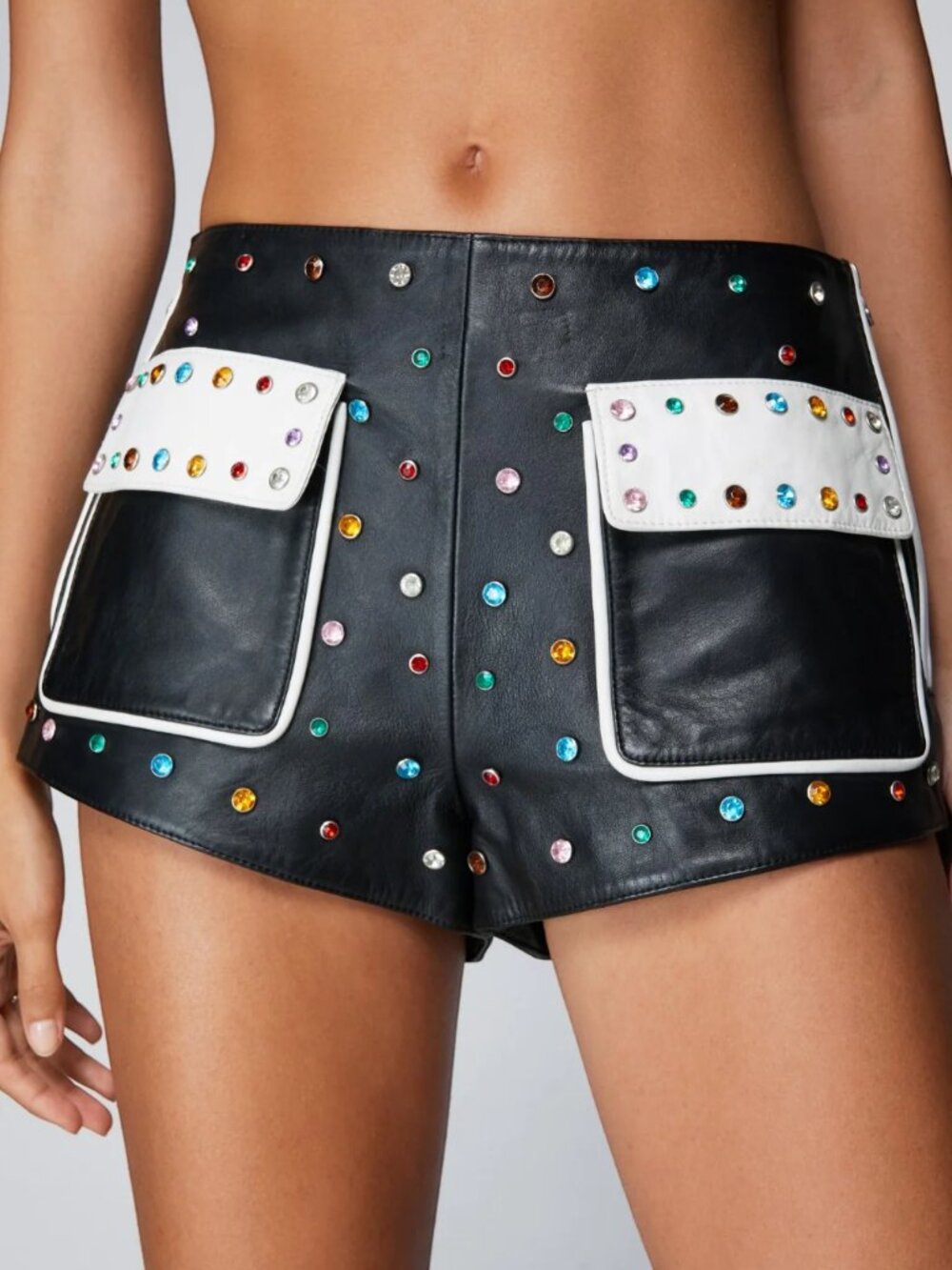 Nasty Gal Premium Real Leather Studded Fringe Shorts, size 8, NWT